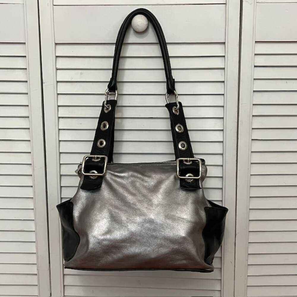 Plinio Visona Silver and Black Shoulder Bag